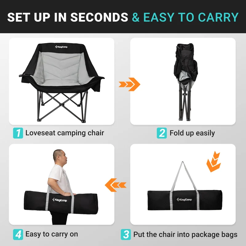 KingCamp CANNA C10 PLUS Oversized Padded Camping Chair, Heavy Duty Folding Chair with Cooler Bag, Cup Holder, Phone Slot & Carry Bag