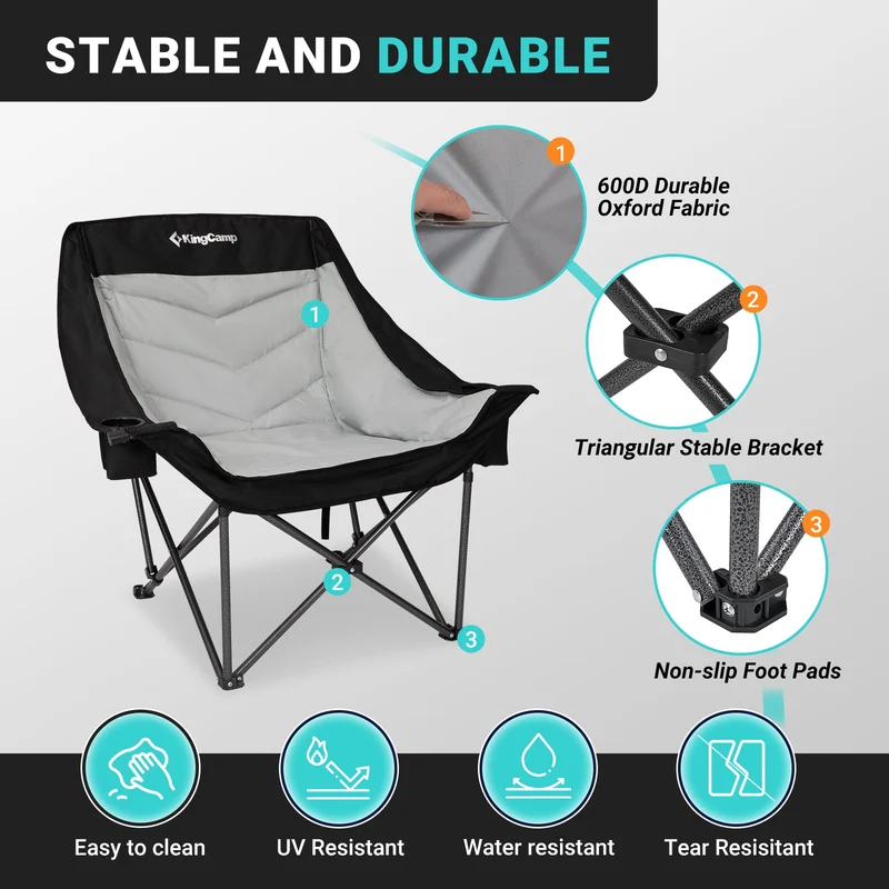 KingCamp CANNA C10 PLUS Oversized Padded Camping Chair, Heavy Duty Folding Chair with Cooler Bag, Cup Holder, Phone Slot & Carry Bag