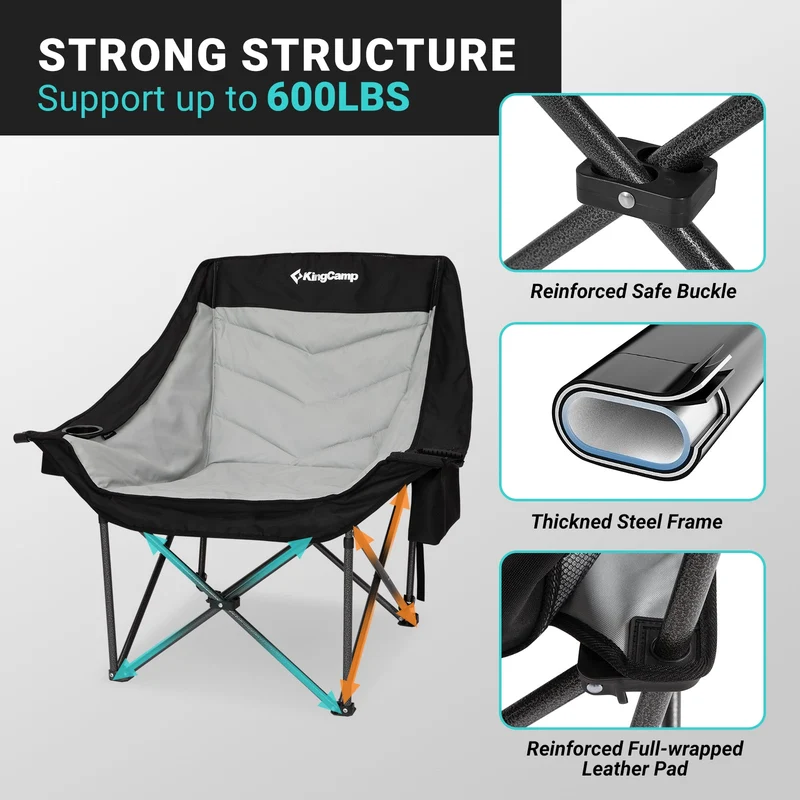 KingCamp CANNA C10 PLUS Oversized Padded Camping Chair, Heavy Duty Folding Chair with Cooler Bag, Cup Holder, Phone Slot & Carry Bag