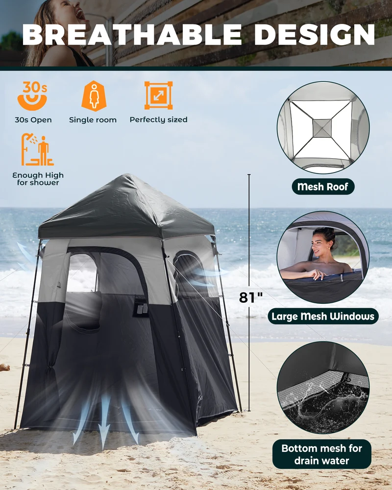KingCamp MARASUSA Q Single Privacy Shelter | Pop-Up Camping Shower Tent with UPF50+ Sun Protection