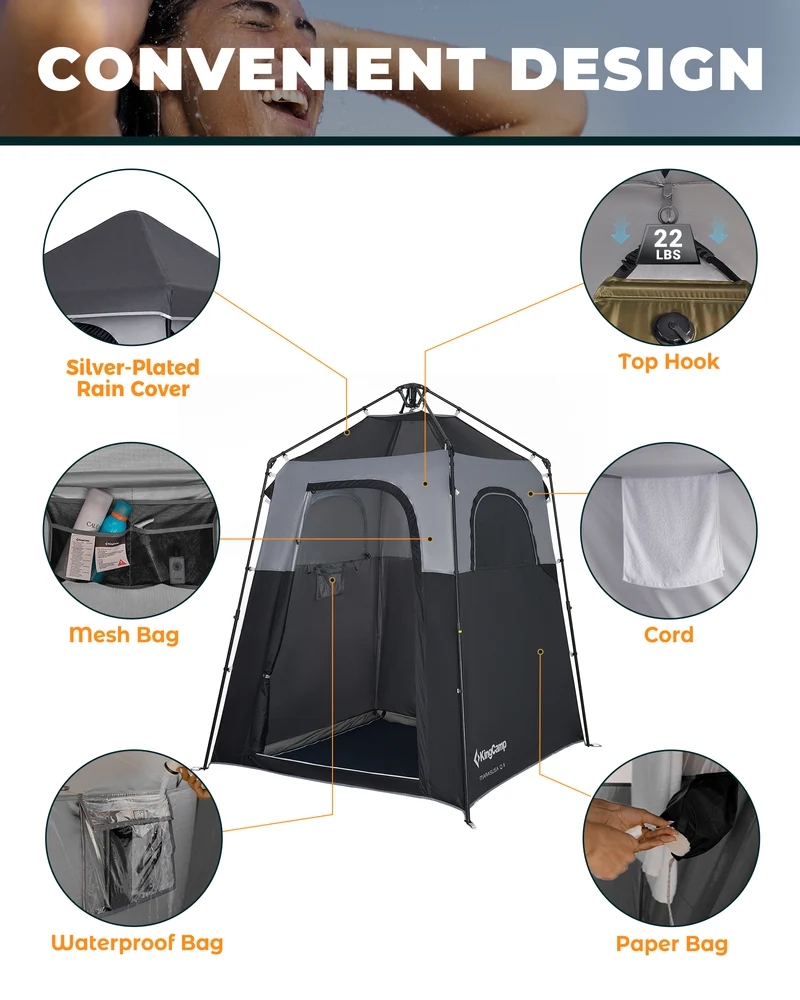 KingCamp MARASUSA Q Single Privacy Shelter | Pop-Up Camping Shower Tent with UPF50+ Sun Protection