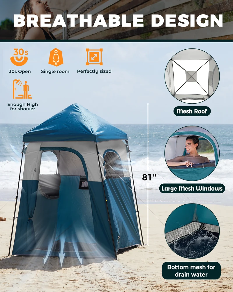KingCamp MARASUSA Q Single Privacy Shelter | Pop-Up Camping Shower Tent with UPF50+ Sun Protection