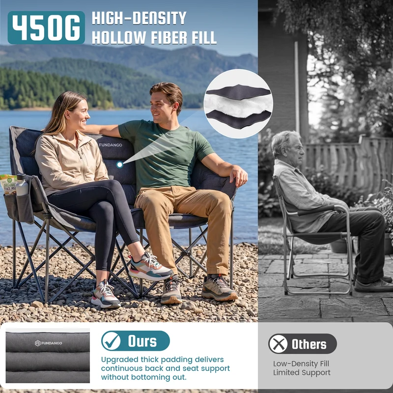 FUNDANGO Aurora Luxia P2 Double Camping Chair | Oversized Loveseat for Two with 450g Ultra-Thick Padding, Cup Holders & Mesh Pocket, 880lb Capacity
