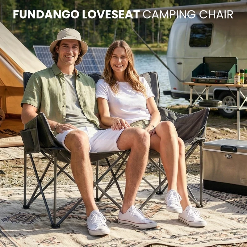 FUNDANGO Aurora Luxia P2 Double Camping Chair | Oversized Loveseat for Two with 450g Ultra-Thick Padding, Cup Holders & Mesh Pocket, 880lb Capacity