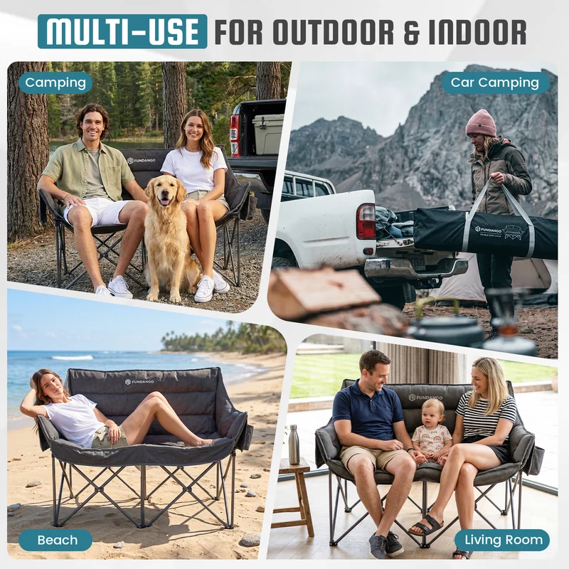 FUNDANGO Aurora Luxia P2 Double Camping Chair | Oversized Loveseat for Two with 450g Ultra-Thick Padding, Cup Holders & Mesh Pocket, 880lb Capacity