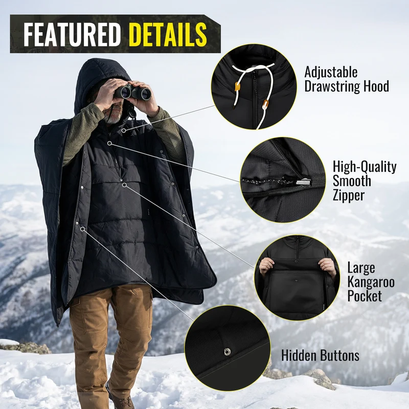 KingCamp MURANO 180 Wearable Hooded Poncho Blanket | 3-in-1 Convertible Camping Poncho, Lightweight Outdoor Cape with Kangaroo Pocket