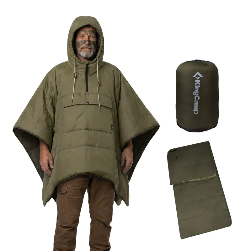 KingCamp MURANO 180 Wearable Hooded Poncho Blanket | 3-in-1 Convertible Camping Poncho, Lightweight Outdoor Cape with Kangaroo Pocket