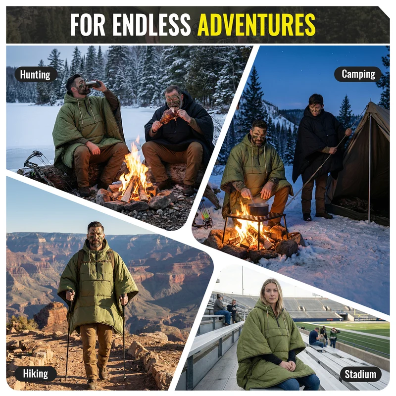 KingCamp MURANO 180 Wearable Hooded Poncho Blanket | 3-in-1 Convertible Camping Poncho, Lightweight Outdoor Cape with Kangaroo Pocket