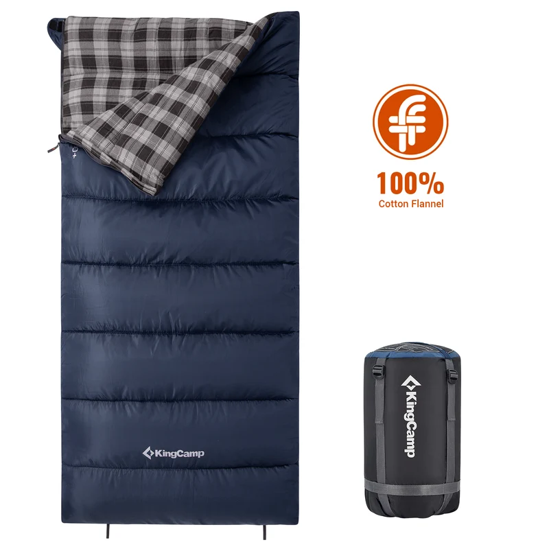 KingCamp SNOWFLAKE 400+ Single Sleeping Bag | 3-Season Flannel Sleeping Bag for Adults, Zip-Together Expandable Design for Camping & Backpacking