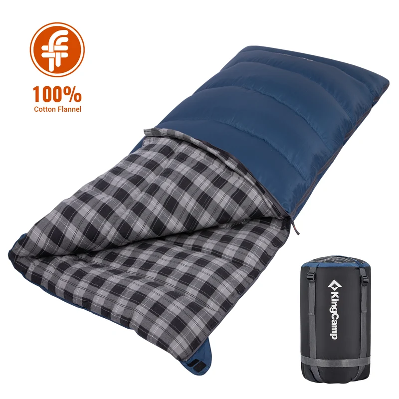 KingCamp SNOWFLAKE 400+ Single Sleeping Bag | 3-Season Flannel Sleeping Bag for Adults, Zip-Together Expandable Design for Camping & Backpacking