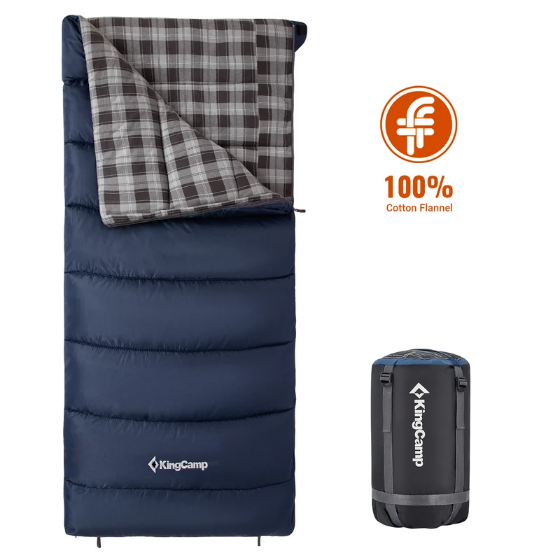 KingCamp SNOWFLAKE 400+ Single Sleeping Bag | 3-Season Flannel Sleeping Bag for Adults, Zip-Together Expandable Design for Camping & Backpacking