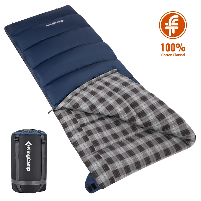 KingCamp SNOWFLAKE 400+ Single Sleeping Bag | 3-Season Flannel Sleeping Bag for Adults, Zip-Together Expandable Design for Camping & Backpacking