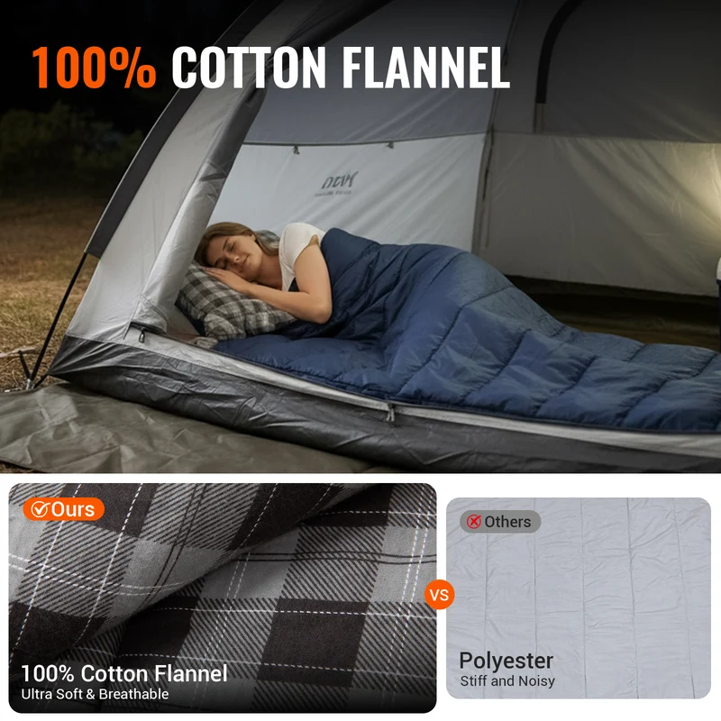 KingCamp SNOWFLAKE 400+ Single Sleeping Bag | 3-Season Flannel Sleeping Bag for Adults, Zip-Together Expandable Design for Camping & Backpacking