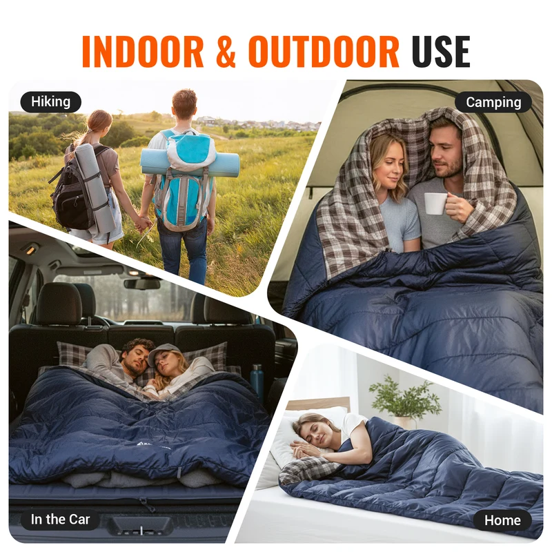 KingCamp SNOWFLAKE 300D+ Double Sleeping Bag | Queen-Size 2-Person Flannel Sleeping Bag, 3-in-1 Convertible to 2 Single Bags