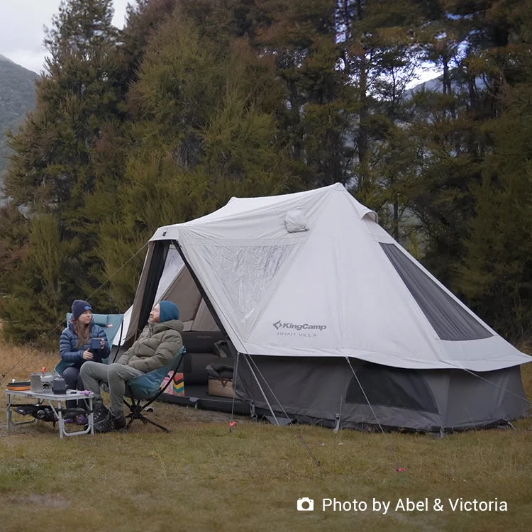 KingCamp KHAN VILLA 4.6M (15FT) TC Canvas Glamping Tent – 4-6 Person 4-Season Luxury Cabin Tent with Stove Jack, 2 Bedrooms & 1 Living Room Layout