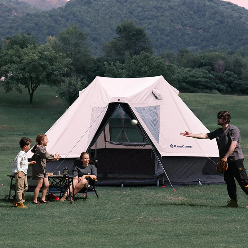 KingCamp KHAN VILLA 4.6M (15FT) TC Canvas Glamping Tent – 4-6 Person 4-Season Luxury Cabin Tent with Stove Jack, 2 Bedrooms & 1 Living Room Layout
