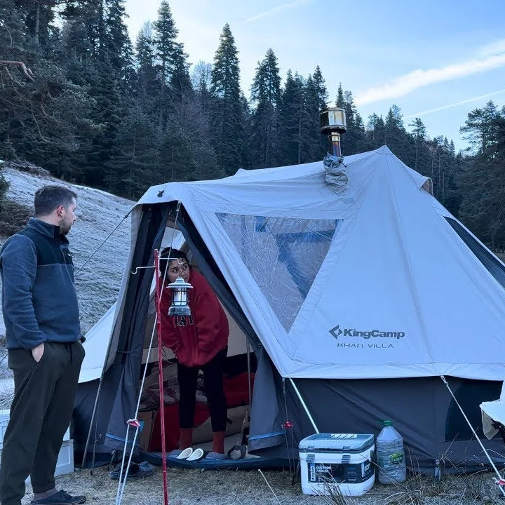 KingCamp KHAN VILLA 4.6M (15FT) TC Canvas Glamping Tent – 4-6 Person 4-Season Luxury Cabin Tent with Stove Jack, 2 Bedrooms & 1 Living Room Layout