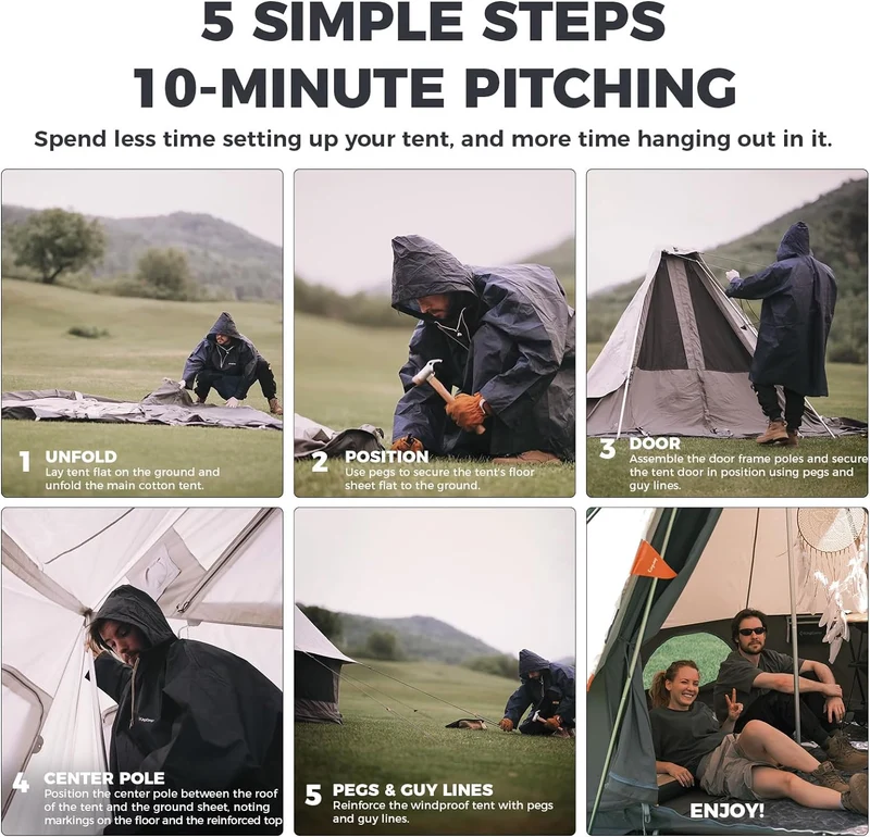 KingCamp KHAN VILLA 4.6M (15FT) TC Canvas Glamping Tent – 4-6 Person 4-Season Luxury Cabin Tent with Stove Jack, 2 Bedrooms & 1 Living Room Layout