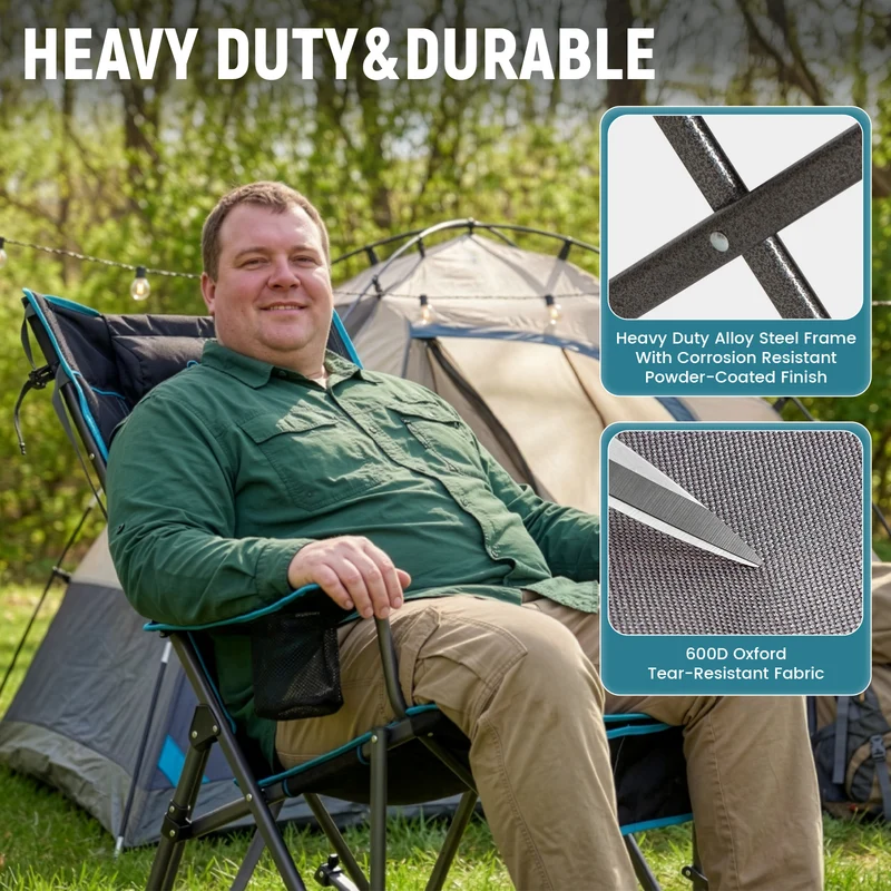 FUNDANGO Oversized Rocking Camping Chair | High Back Padded Folding Rocker with Cup Holders, 440lb Capacity Heavy Duty Outdoor Chair
