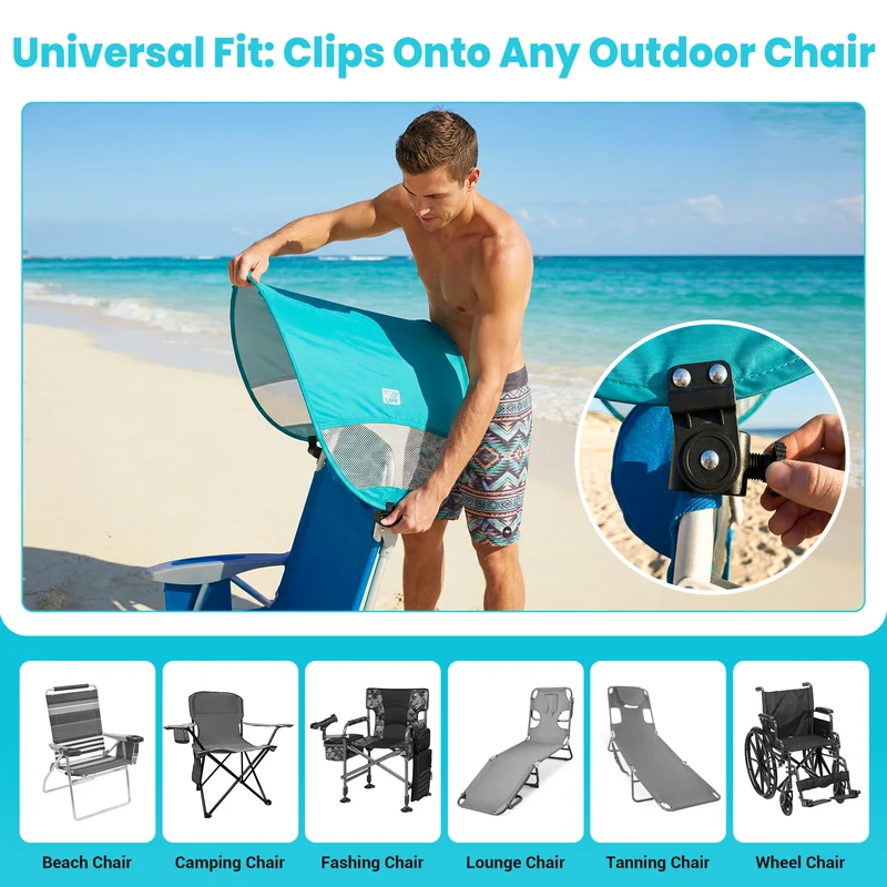 WEJOY Adjustable Canopy Sun Shade Accessory | Universal Clip-On UPF50+ Portable Sunshade for Beach Chairs, Camping Chairs & More
