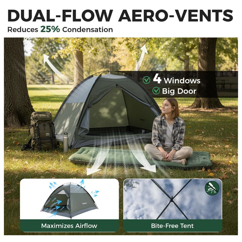 KingCamp HOLIDAY PRO II 2-Person Camping Tent | Ultralight Backpacking Tent with Enlarged Rain Fly