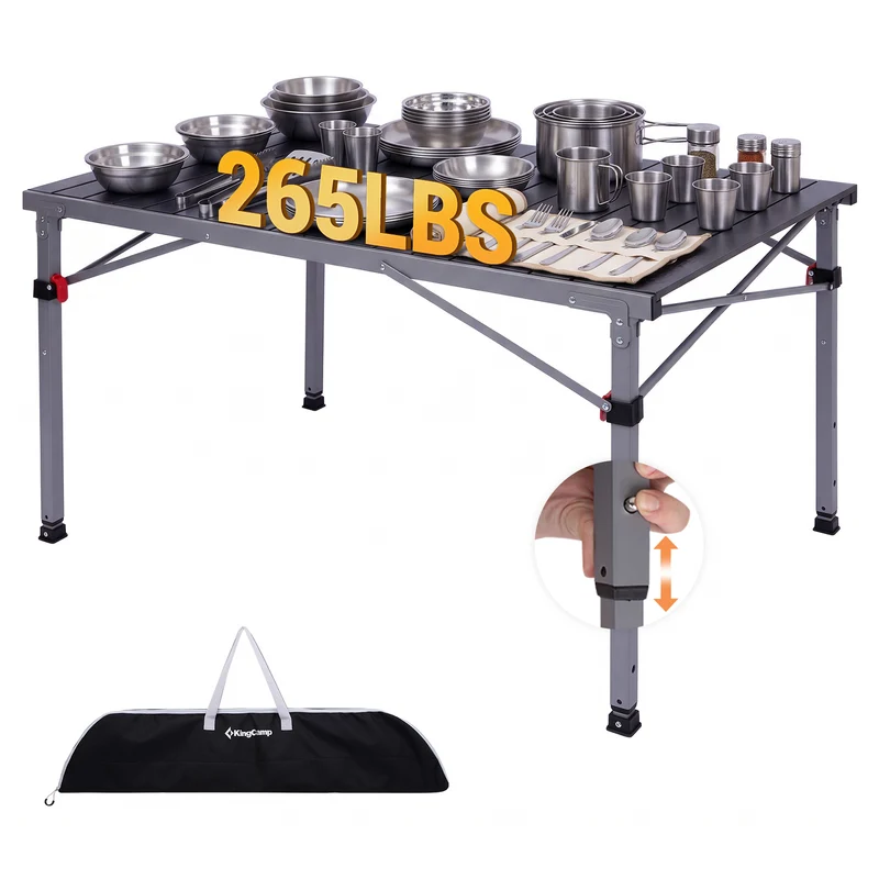KingCamp Folding Aluminum Roll-Top Camping Table | 3 Adjustable Heights (23.6"-31.5"), Portable 4-6 Person Picnic Table with Carry Bag