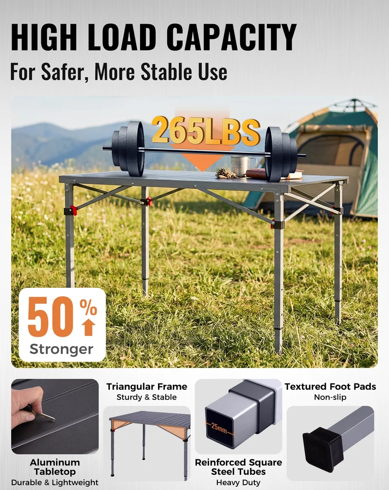 KingCamp Folding Aluminum Roll-Top Camping Table | 3 Adjustable Heights (23.6"-31.5"), Portable 4-6 Person Picnic Table with Carry Bag
