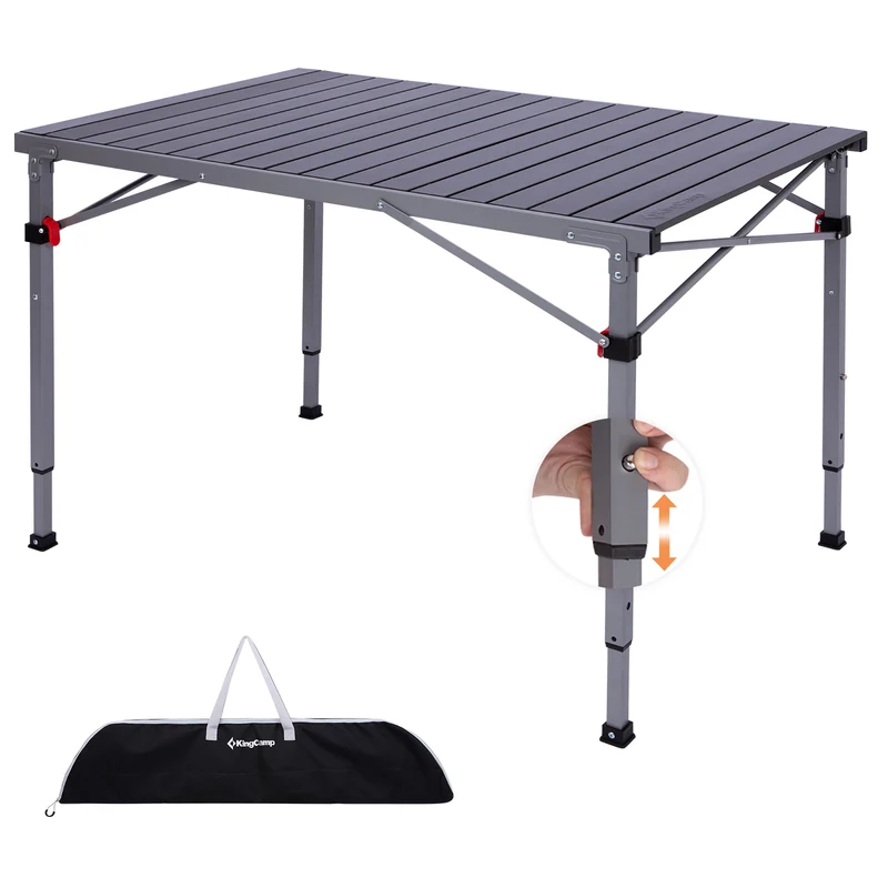 KingCamp Folding Aluminum Roll-Top Camping Table | 3 Adjustable Heights (23.6"-31.5"), Portable 4-6 Person Picnic Table with Carry Bag