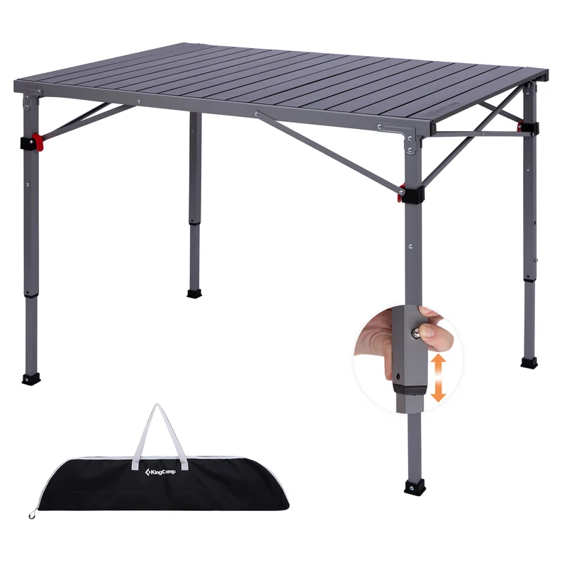 KingCamp Folding Aluminum Roll-Top Camping Table | 3 Adjustable Heights (23.6"-31.5"), Portable 4-6 Person Picnic Table with Carry Bag