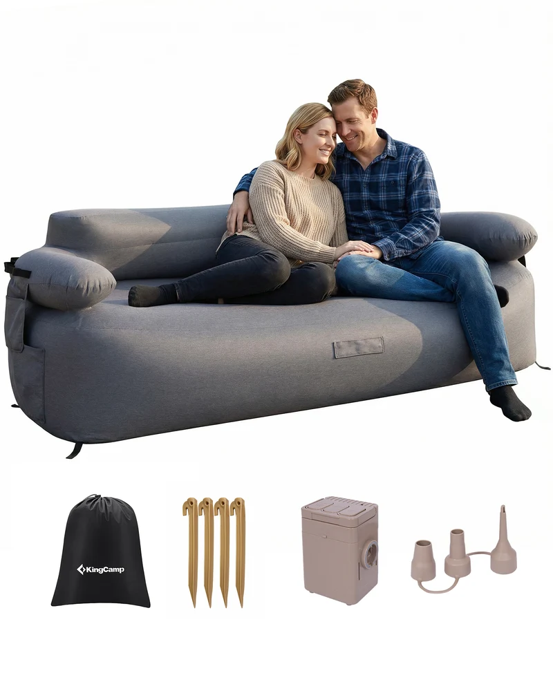 KingCamp Double Inflatable Camping Sofa with Built-in Electric Pump | 880LB Heavy Duty 2-Person Outdoor Air Loveseat