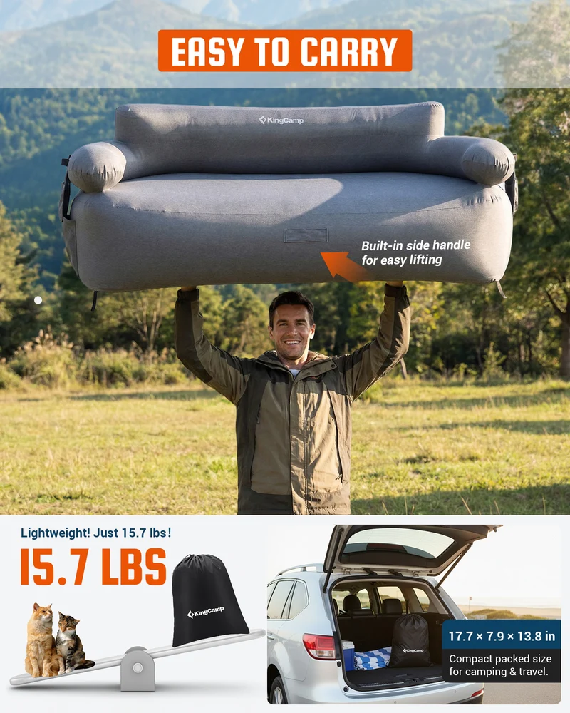 KingCamp Double Inflatable Camping Sofa with Built-in Electric Pump | 880LB Heavy Duty 2-Person Outdoor Air Loveseat