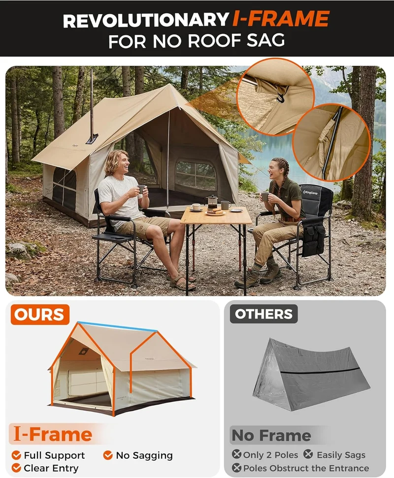 KingCamp Canvas Hot Tent with Stove Jack | 5-6 Person 4-Season Cabin Tent, Waterproof Windproof Family Camping Shelter