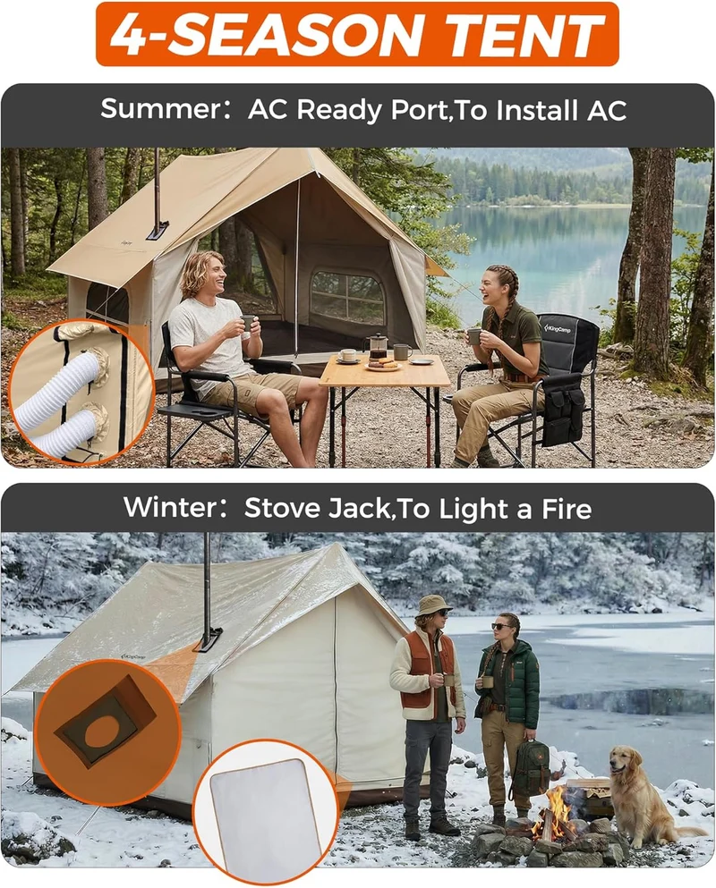 KingCamp Canvas Hot Tent with Stove Jack | 5-6 Person 4-Season Cabin Tent, Waterproof Windproof Family Camping Shelter