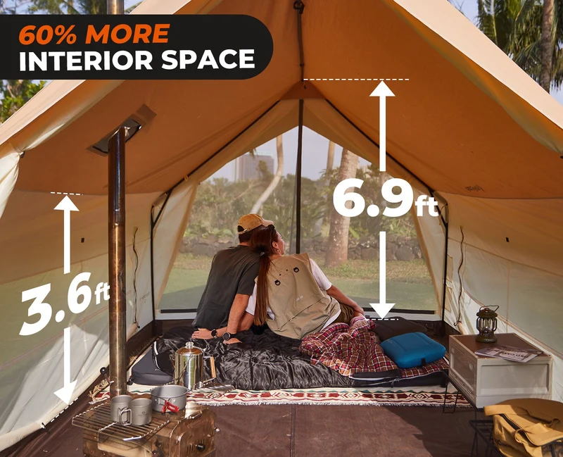 KingCamp MOUNTAIN IN C5 Canvas Hot Tent | 5-6 Person Cabin Tent with Stove Jack, Waterproof & Windproof for 4-Season Camping