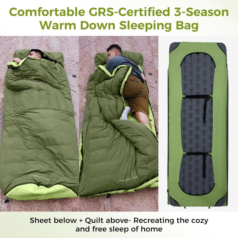 ATEPA PEAKVENT 520 3-in-1 Backpacking Sleeping Bag | 650FP Down Blend, Detachable Top Quilt & Pad Cover