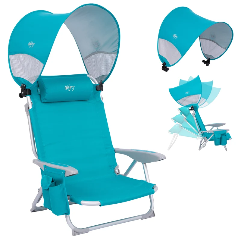 WEJOY WAVORA B10 PLUS Beach Chair with Canopy Shade | 4-Position Reclining Camping Chair with UPF50+ Sun Shade