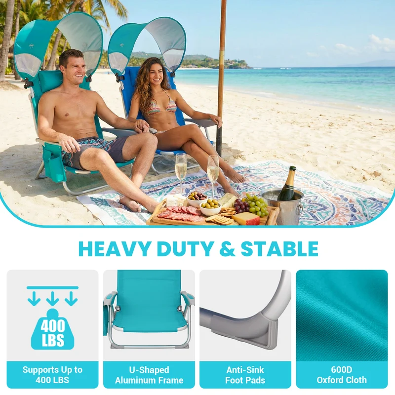 WEJOY WAVORA B10 PLUS Beach Chair with Canopy Shade | 4-Position Reclining Camping Chair with UPF50+ Sun Shade