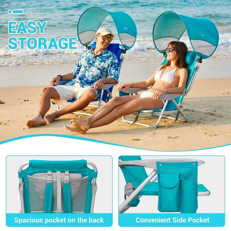 WEJOY WAVORA B10 PLUS Beach Chair with Canopy Shade | 4-Position Reclining Camping Chair with UPF50+ Sun Shade