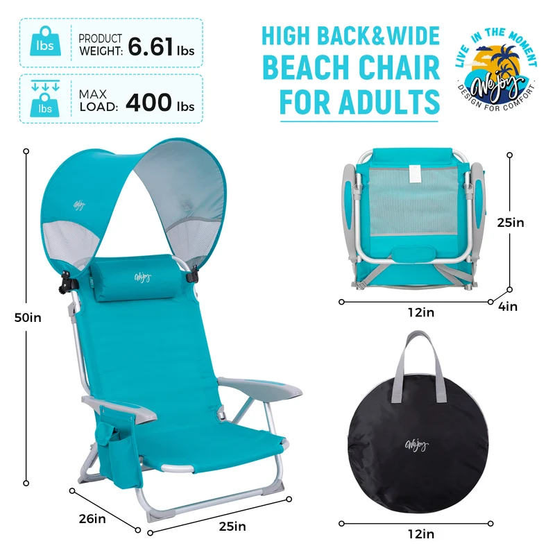 WEJOY WAVORA B10 PLUS Beach Chair with Canopy Shade | 4-Position Reclining Camping Chair with UPF50+ Sun Shade