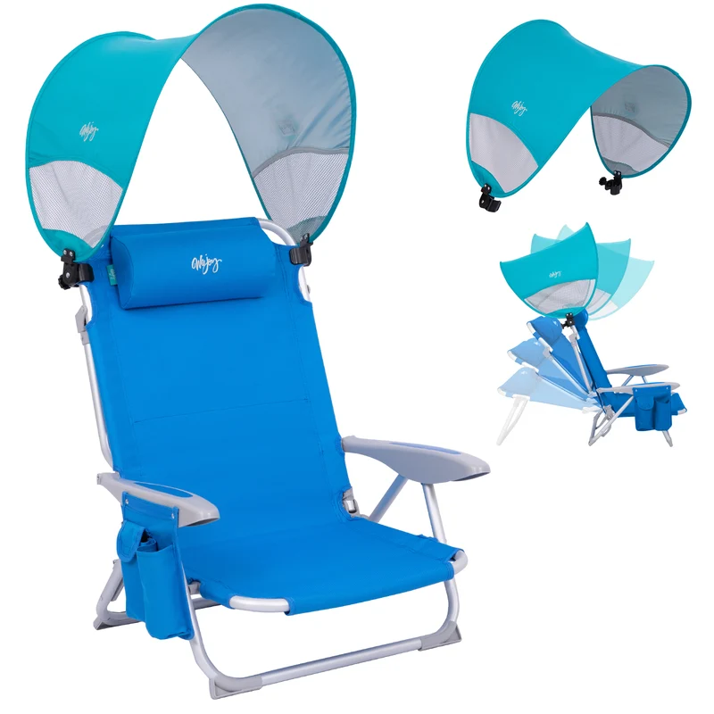 WEJOY WAVORA B10 PLUS Beach Chair with Canopy Shade | 4-Position Reclining Camping Chair with UPF50+ Sun Shade