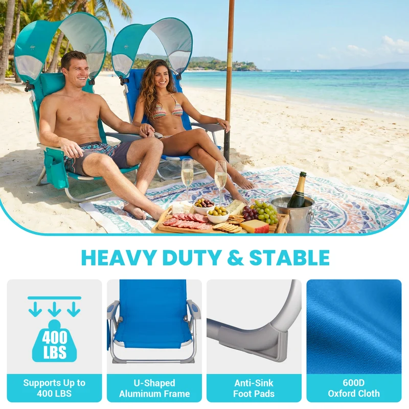 WEJOY WAVORA B10 PLUS Beach Chair with Canopy Shade | 4-Position Reclining Camping Chair with UPF50+ Sun Shade