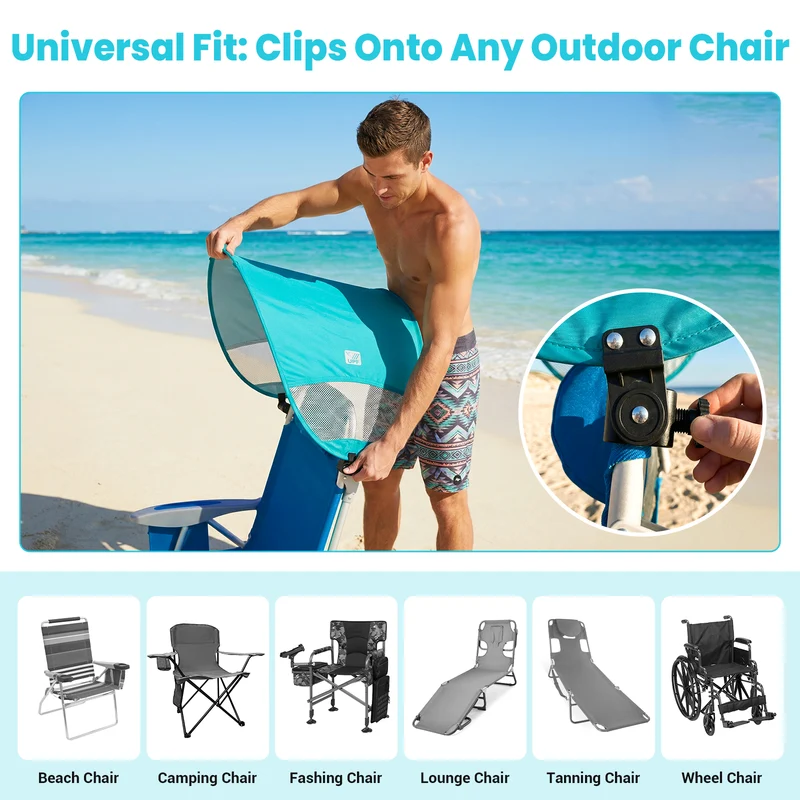 WEJOY WAVORA B10 PLUS Beach Chair with Canopy Shade | 4-Position Reclining Camping Chair with UPF50+ Sun Shade