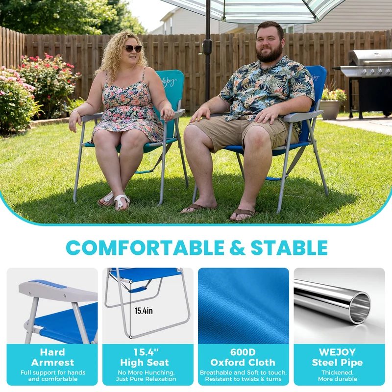 WEJOY AQUAL B10 XL Oversized Folding Beach Chair | High-Back Camping Chair with Hard Armrests