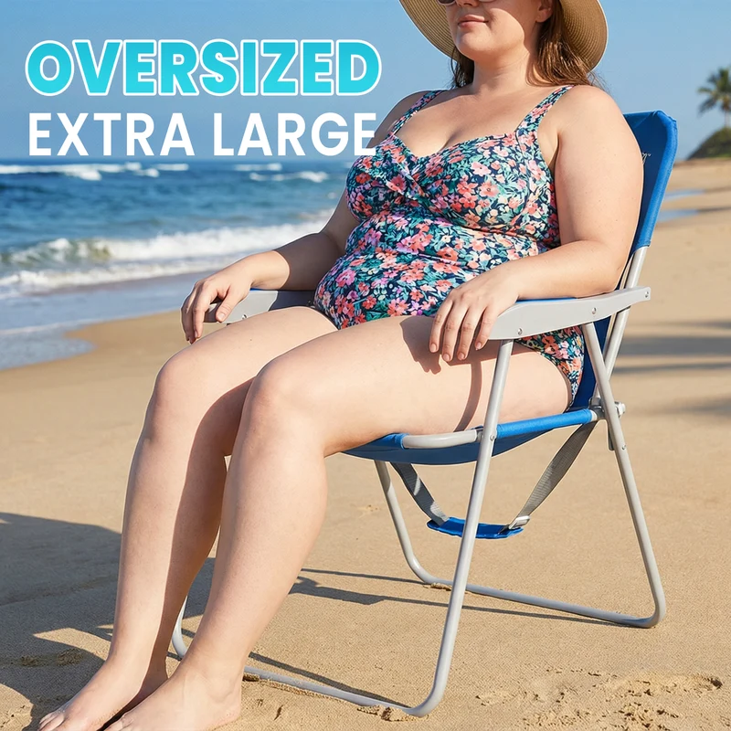 WEJOY AQUAL B10 XL Oversized Folding Beach Chair | High-Back Camping Chair with Hard Armrests