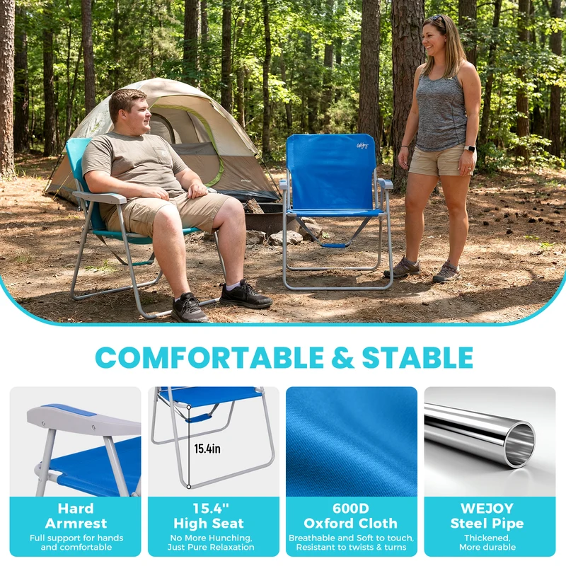 WEJOY AQUAL B10 XL Oversized Folding Beach Chair | High-Back Camping Chair with Hard Armrests