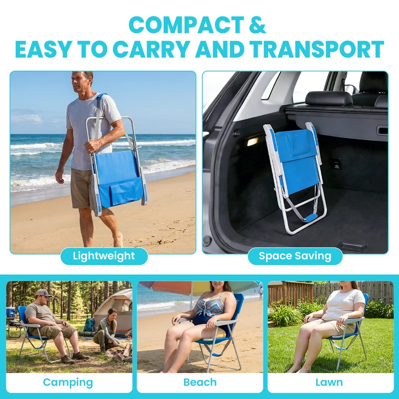 WEJOY AQUAL B10 XL Oversized Folding Beach Chair | High-Back Camping Chair with Hard Armrests