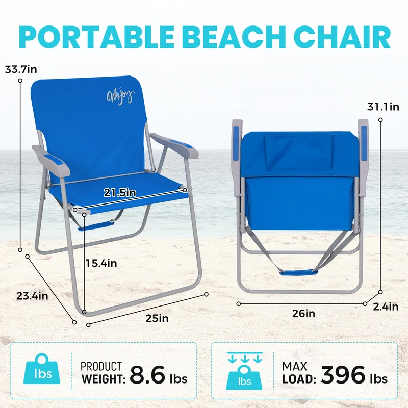 WEJOY AQUAL B10 XL Oversized Folding Beach Chair | High-Back Camping Chair with Hard Armrests