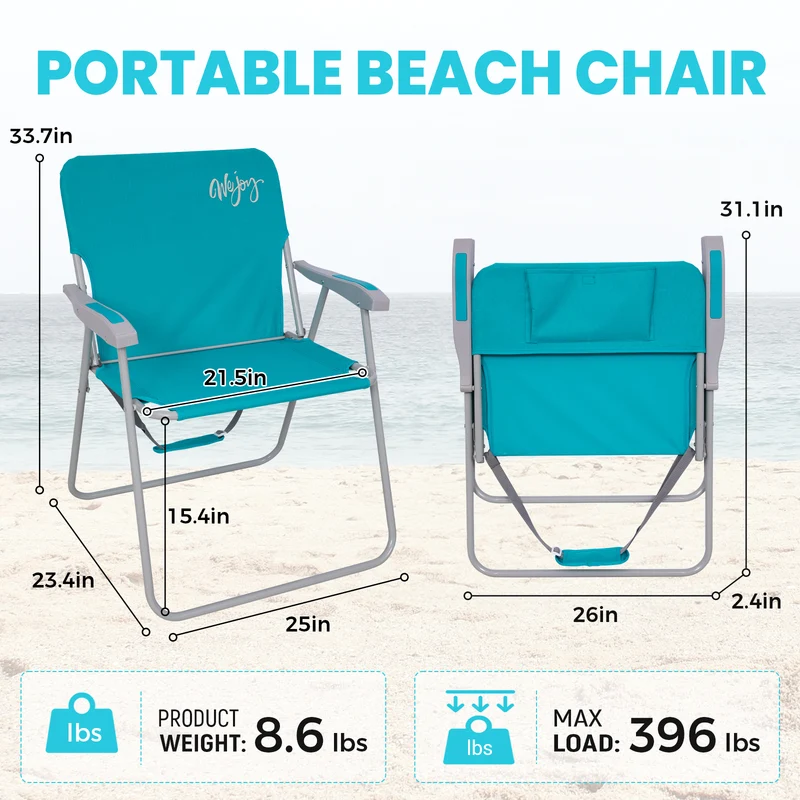 WEJOY AQUAL B10 XL Oversized Folding Beach Chair | High-Back Camping Chair with Hard Armrests