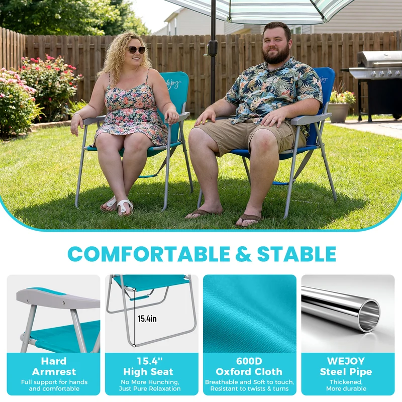 WEJOY AQUAL B10 XL Oversized Folding Beach Chair | High-Back Camping Chair with Hard Armrests