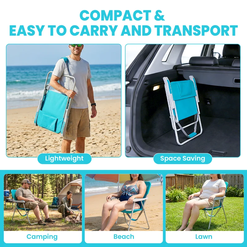 WEJOY AQUAL B10 XL Oversized Folding Beach Chair | High-Back Camping Chair with Hard Armrests